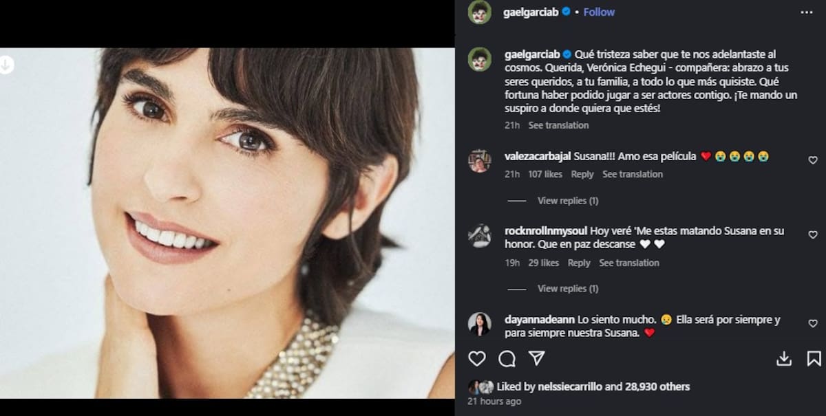 Gael García Bernal se despide de su colega, Verónica Echegui / Instagram @gaelgarciab
