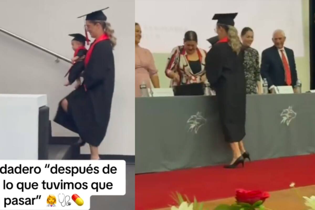 Joven conmueve en TikTok al pasar a recoger sus papeles de graduación con su bebé