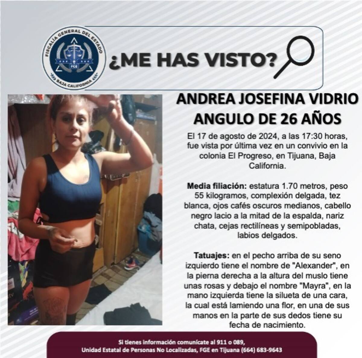Fue vista por última vez el 17 de agosto de 2024.