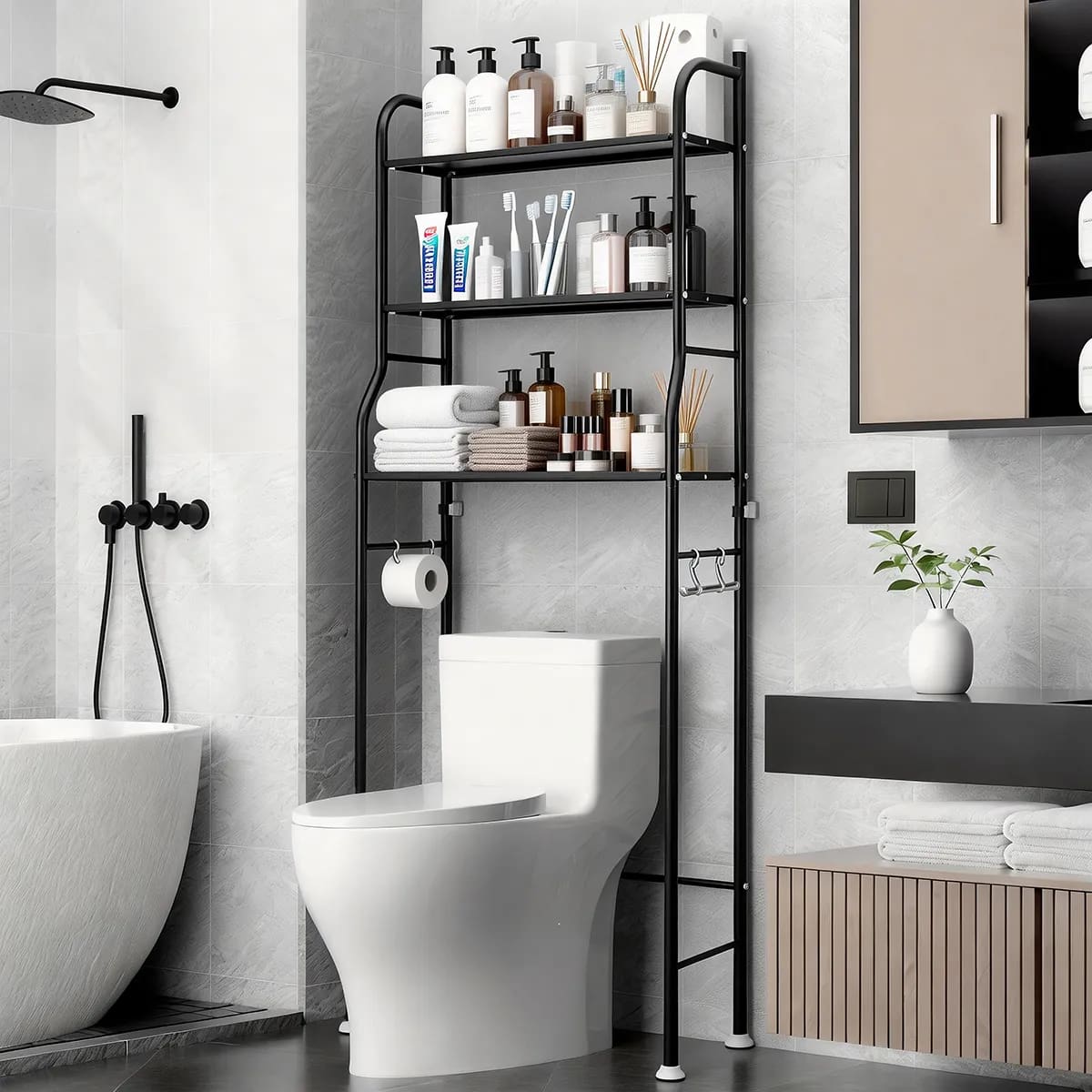 Mueble organizador de metal para baño con tres estantes ajustables | Mercado Libre