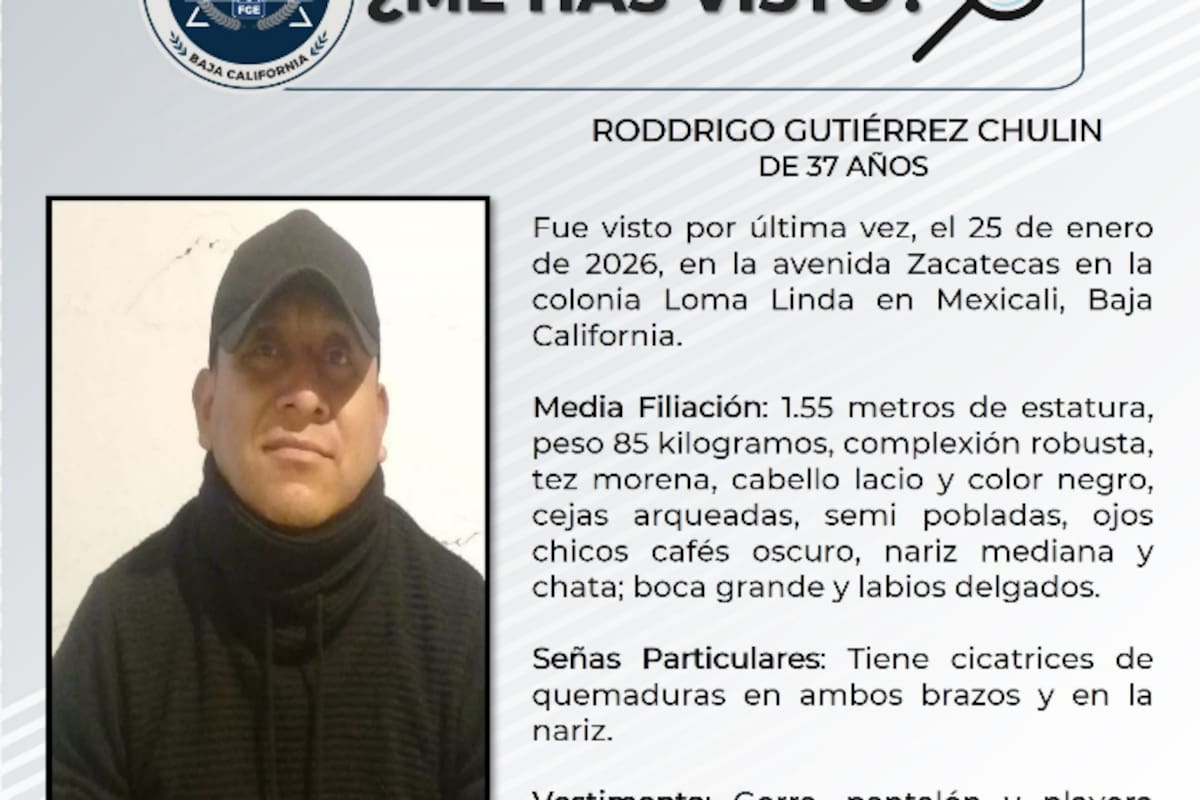 Rodrigo Gutiérrez Chulin desapareció en Mexicali; piden apoyo para localizarlo