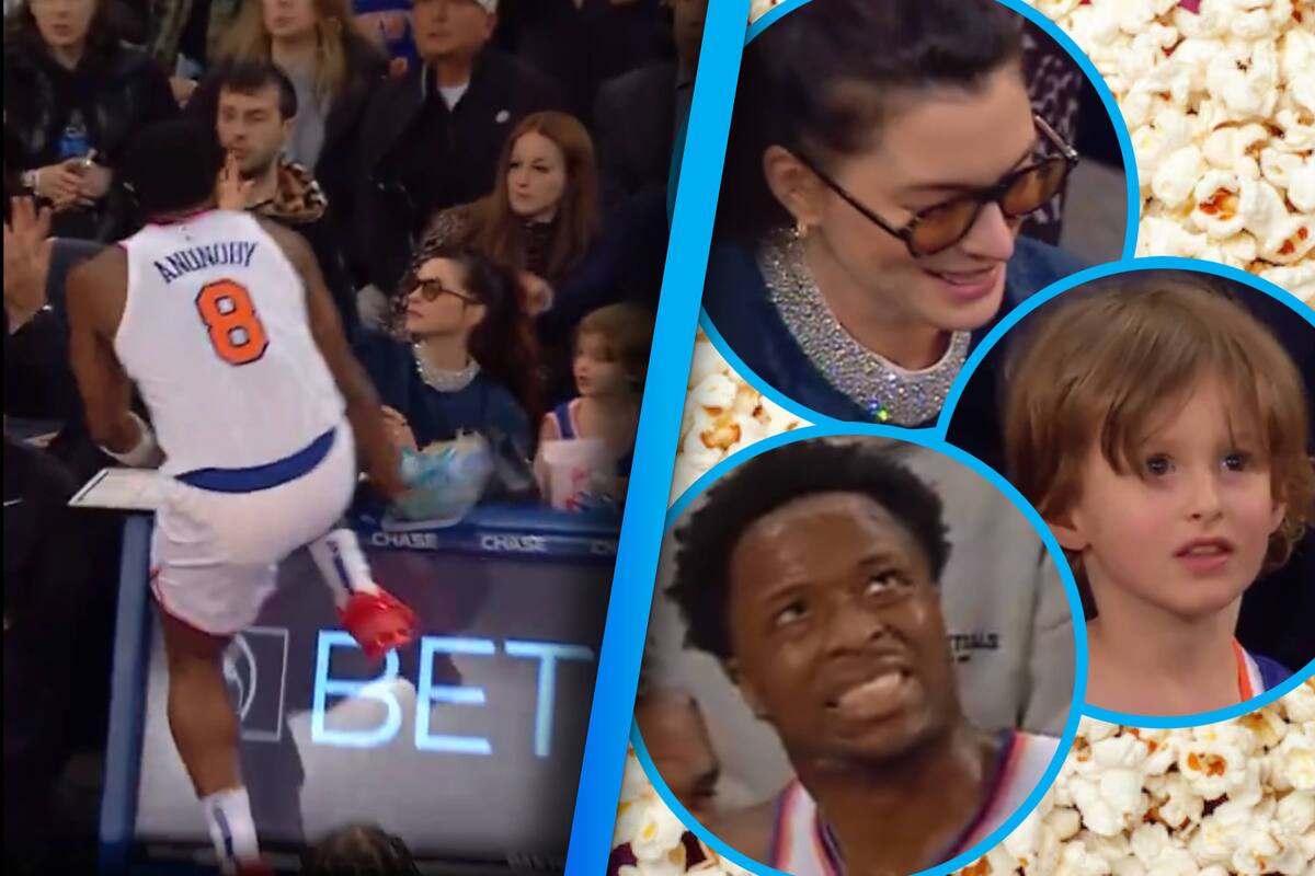 VIDEO: Anne Hathaway casi es aplastada por un jugador de la NBA