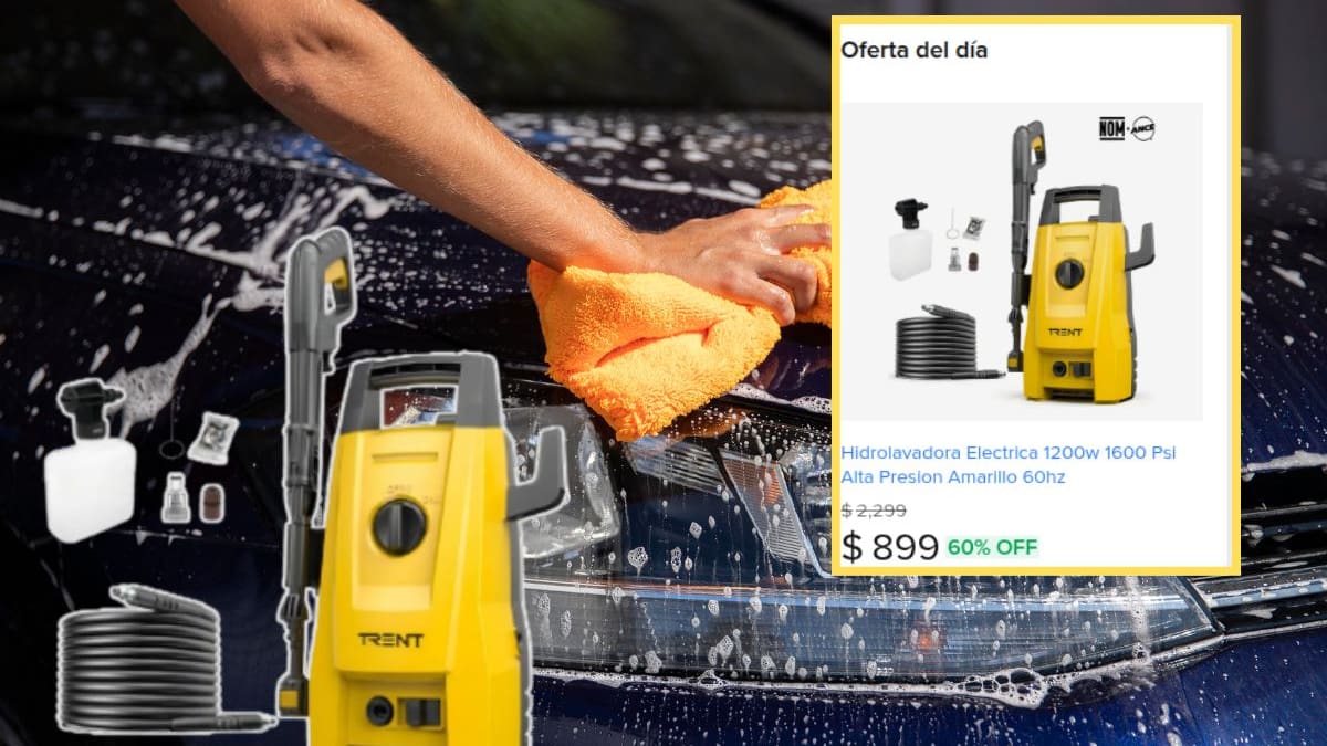 Oferta del día en Mercado Libre tiene la hidrolavadora eléctrica TRENT de 1200W por menos de mil pesos este viernes 13 de marzo para limpieza de autos y hogares