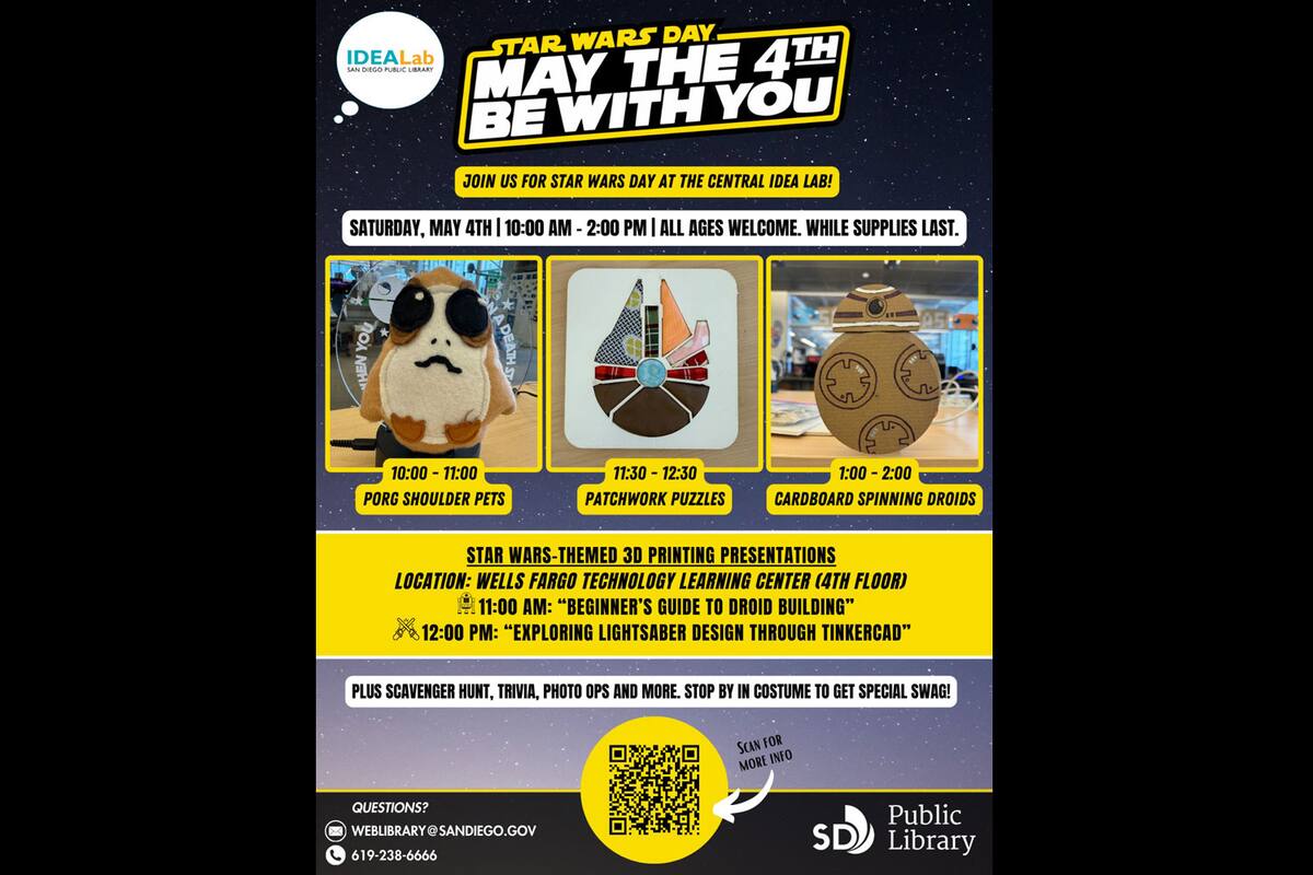 Celebrarán día de Star Wars con eventos gratis en bibliotecas de San Diego