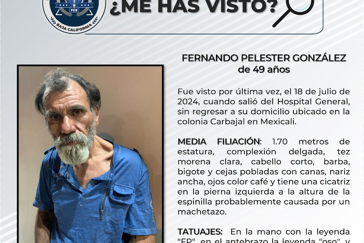 Se solicita ayuda para localizar a Fernando Pelester González