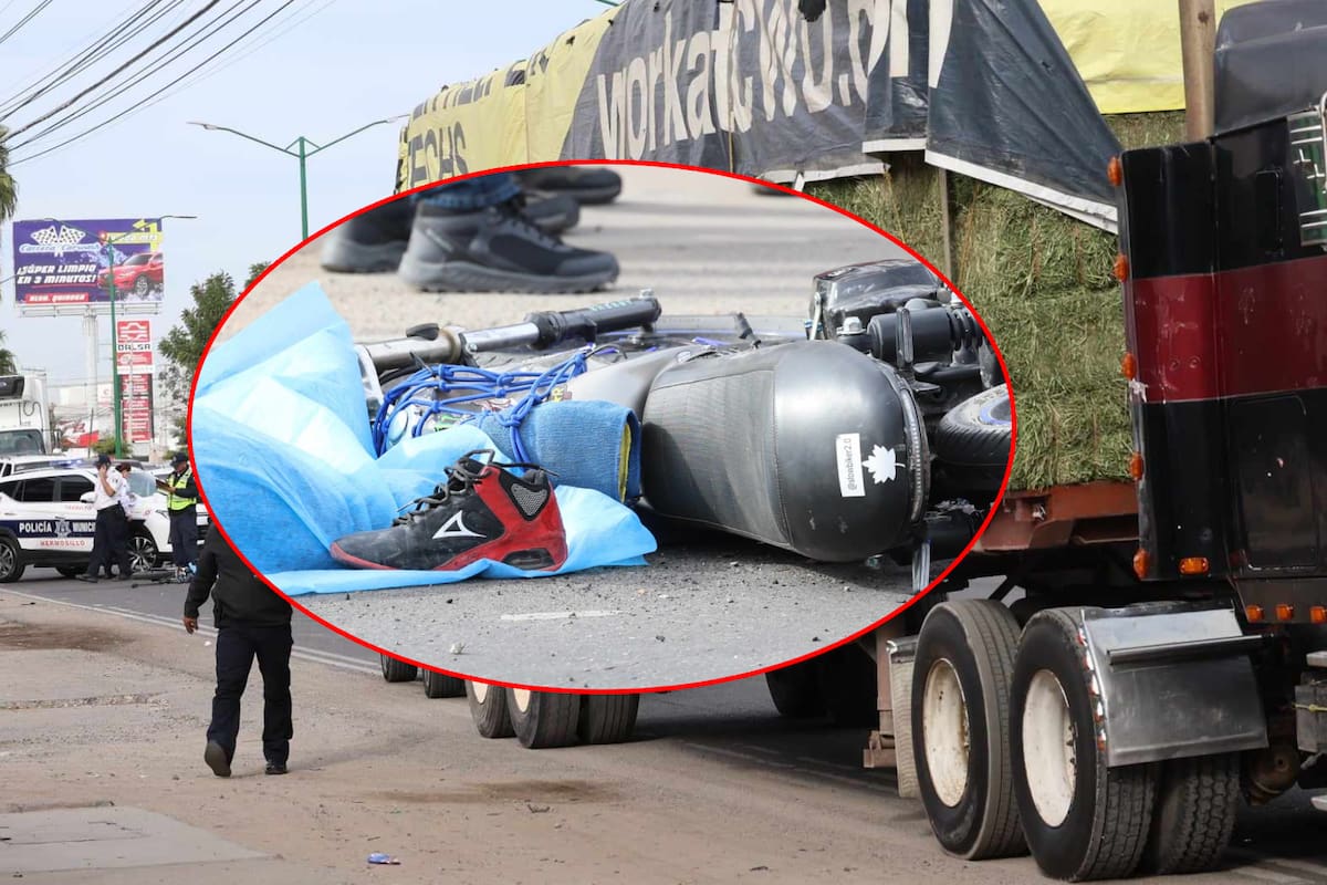 Motociclista muere atropellado por tráiler cargado de pacas en Hermosillo