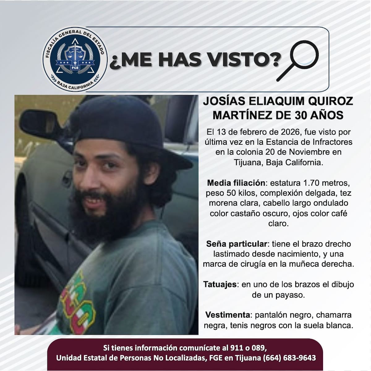 Fue visto por última vez el 13 de febrero de 2026