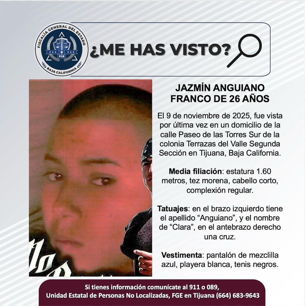 Fue vista por última vez el 9 de noviembre de 2025.