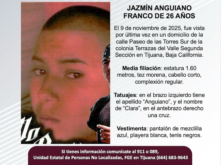Se busca a Jazmín Anguiano Franco de 26 años