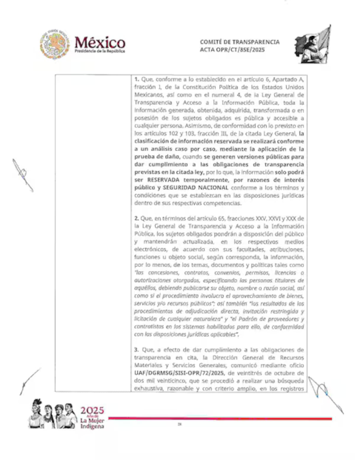 El Comité de Transparencia declaró que la información sobre el blindaje permanecerá reservada hasta 2030 por razones de seguridad nacional.