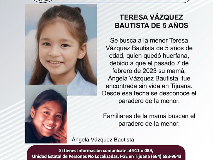 Se busca a Teresa Vázquez Bautista de 5 años de edad.