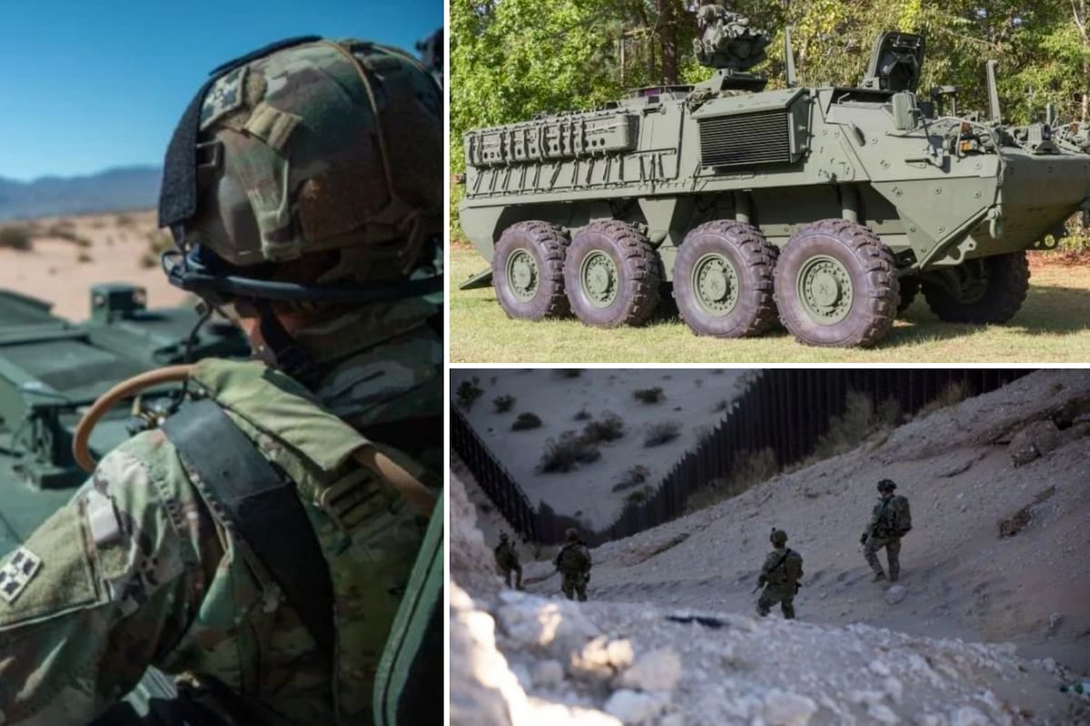 Soldados de EU patrullan frontera con México en vehículos militares tácticos, para apoyar el monitoreo de inmigrantes