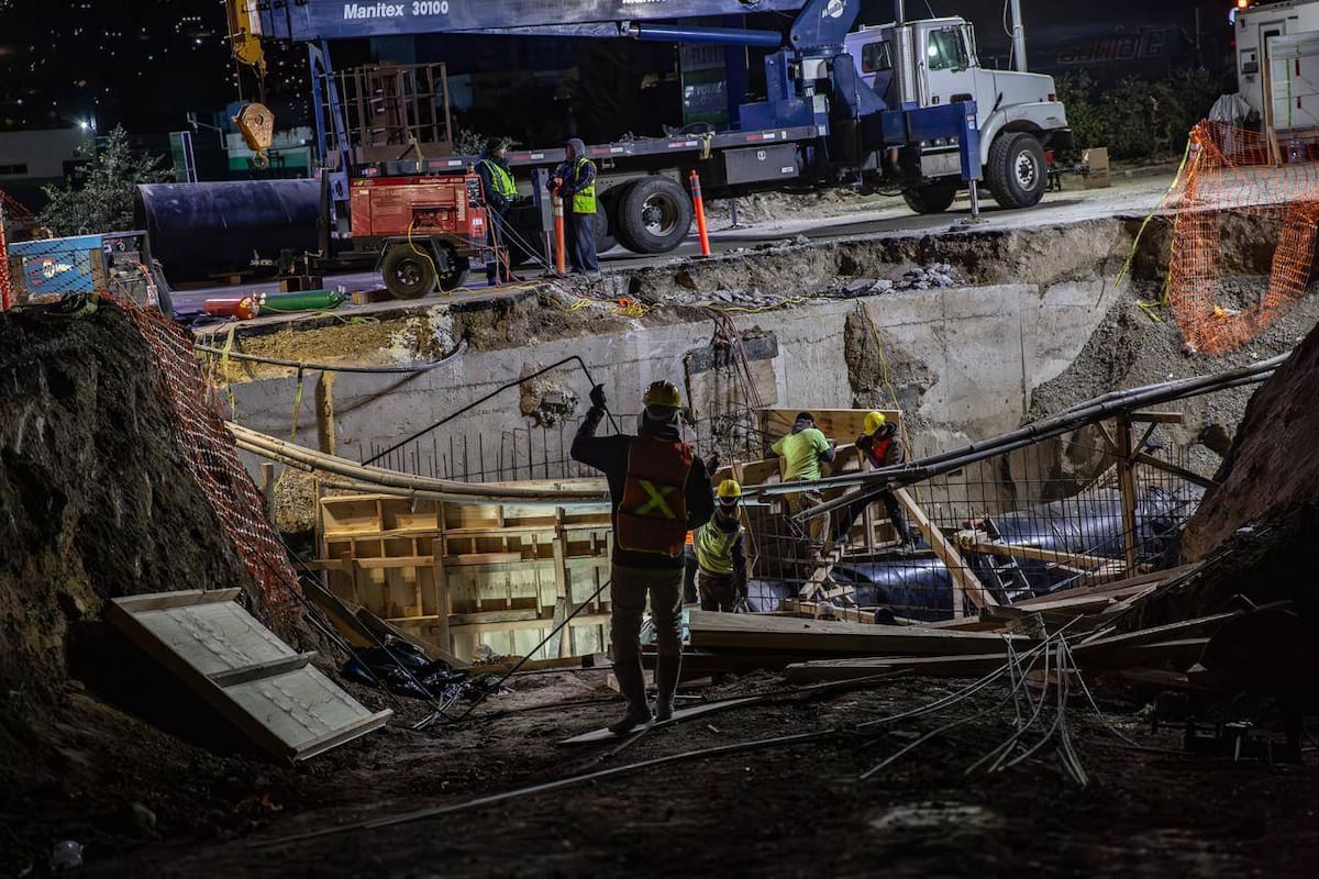 Las obras de interconexión del Acueducto Florido-Aguaje registran un avance del 85%; sin embargo, el suministro de agua potable sigue sin normalizarse en cientos de colonias de Tijuana y Playas de Rosarito, pese a que el restablecimiento estaba previsto para este sábado por la mañana. Foto: Cortesía