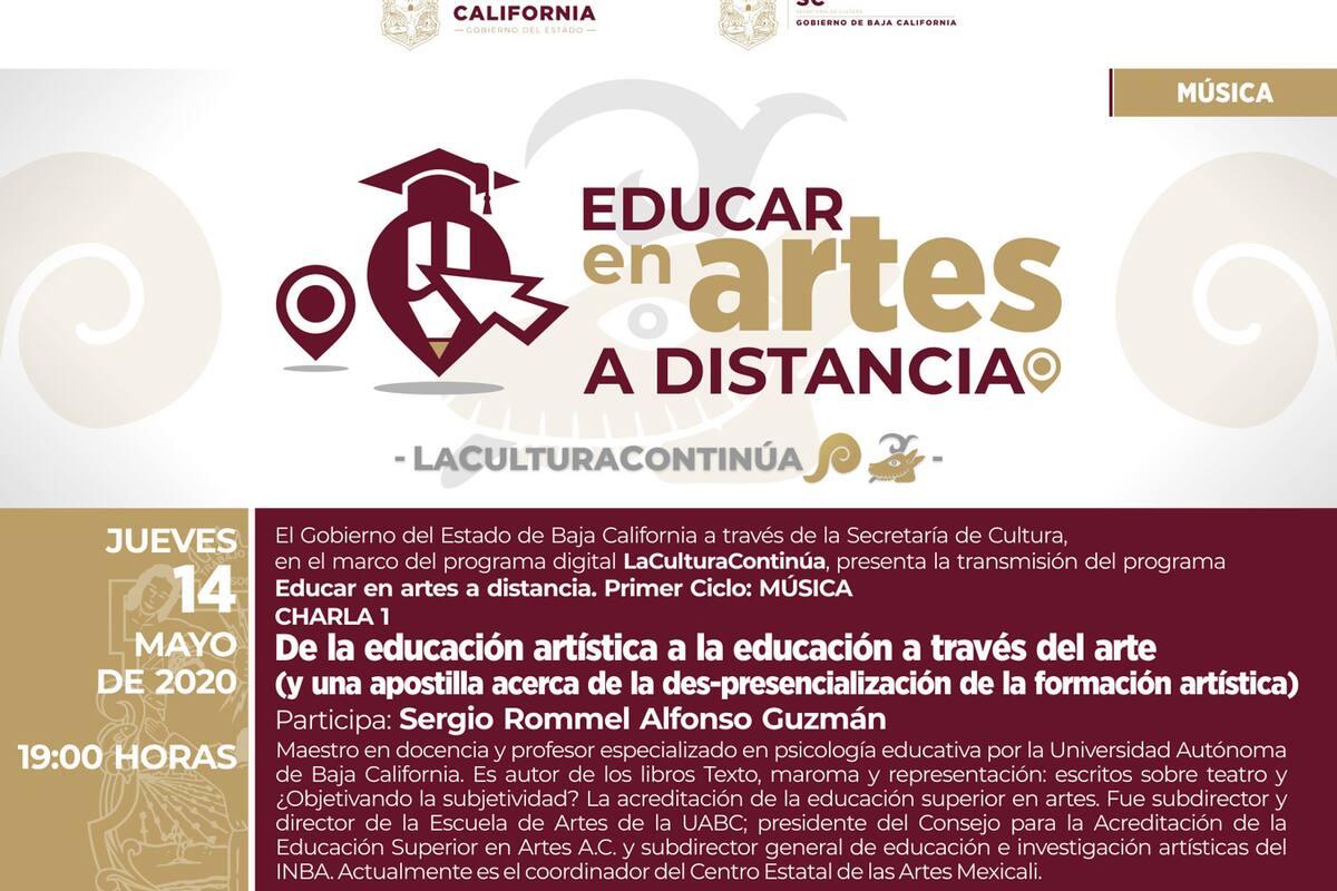 Inicia Secretaría de Cultura de BC programa Educar en artes a distancia