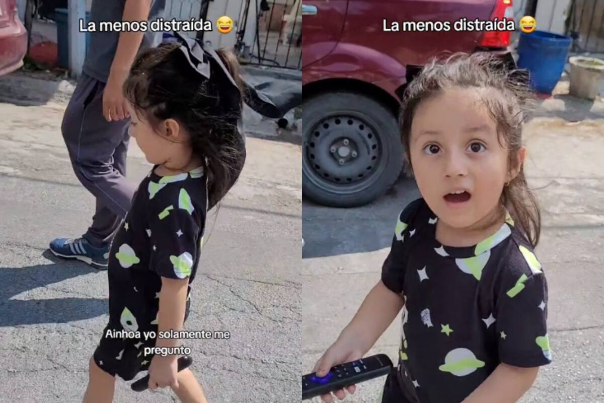 Niña se vuelve viral en TikTok por salir de su casa con el control de la televisión