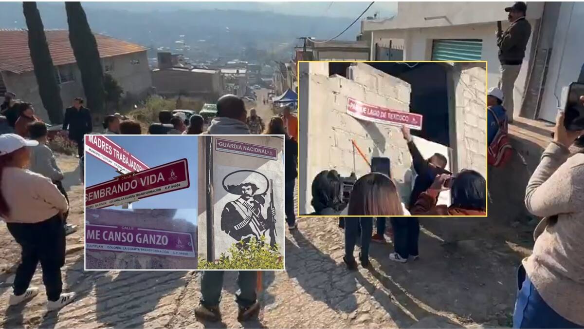 Vecinos de Tultitlán retiran letreros de calles con nombres alusivos a proyectos de AMLO en colonia 4T. Foto: Especial (Redes Sociales)
