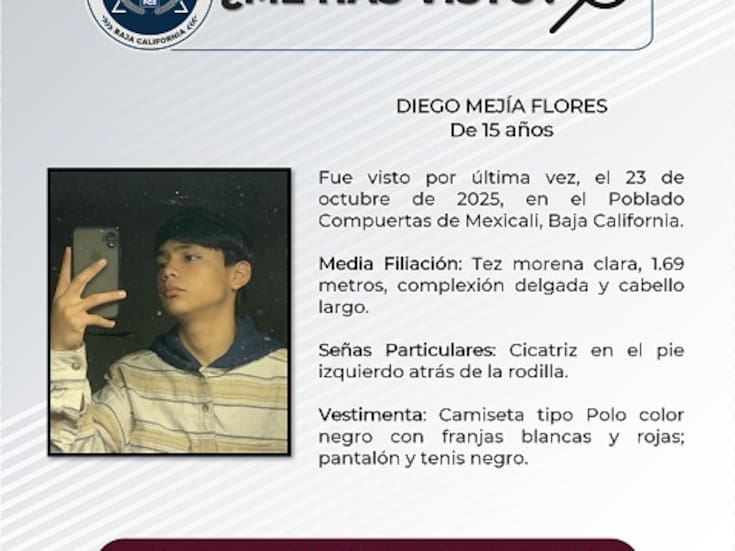 Familiares buscan a Diego Mejía Flores