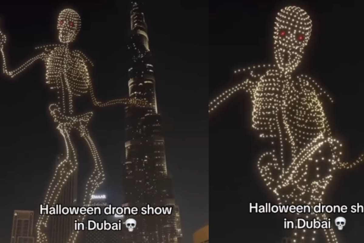 Un dron gigante en forma de esqueleto impresiona a los habitantes de Dubái