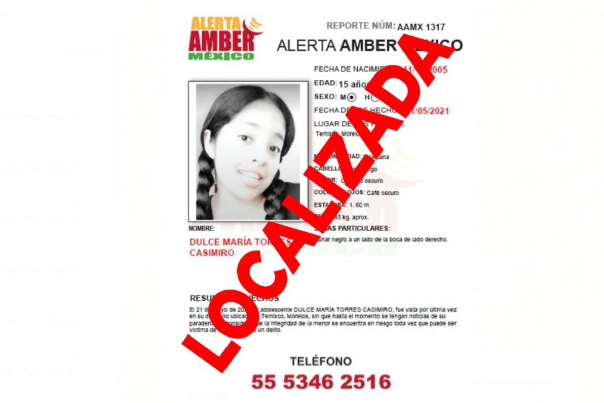 Alerta Amber por Dulce María Torres Casimiro es cancelada
