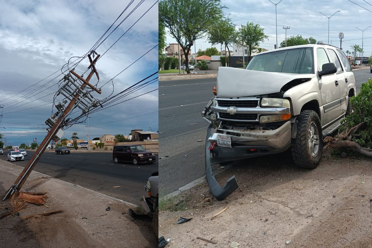 Choque contra poste deja sin luz a varias colonias del sur de Mexicali