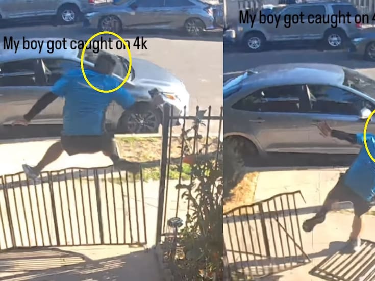 “La cámara de seguridad lo captó todo”: repartidor de Amazon rompe una cerca al intentar brincar