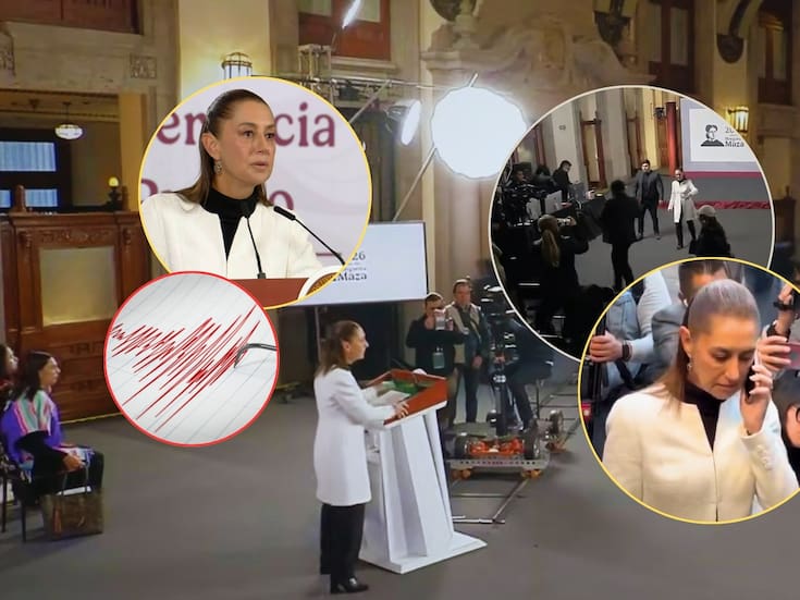 VIDEO: Momento exacto en que Claudia Sheinbaum evacuó a todos de Palacio Nacional por el sismo de 6.5 en la CDMX durante su primera mañanera del 2026