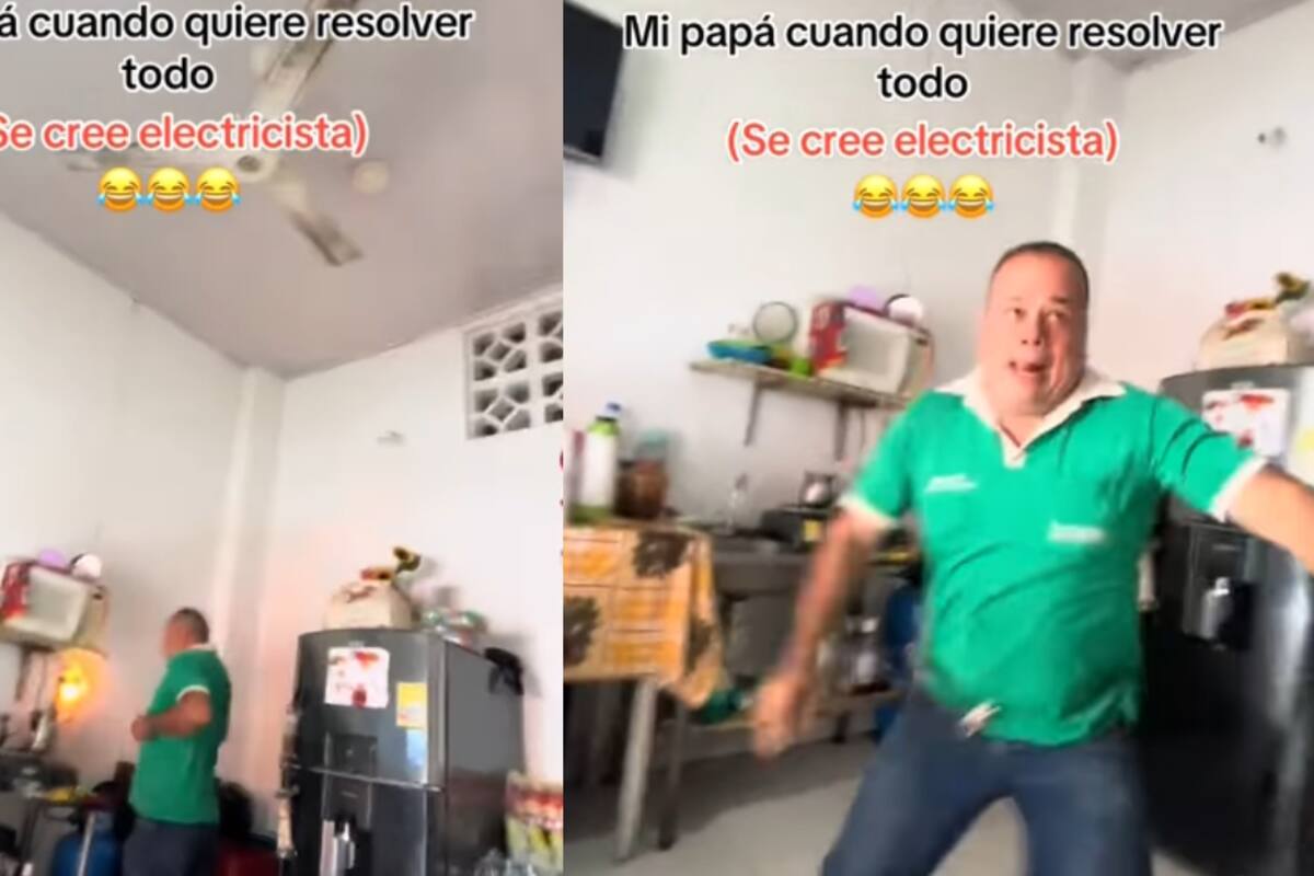 “Llamen a un adulto, más adulto”: Joven graba a su padre intentando arreglar una falla eléctrica, pero provoca un corto y se asusta