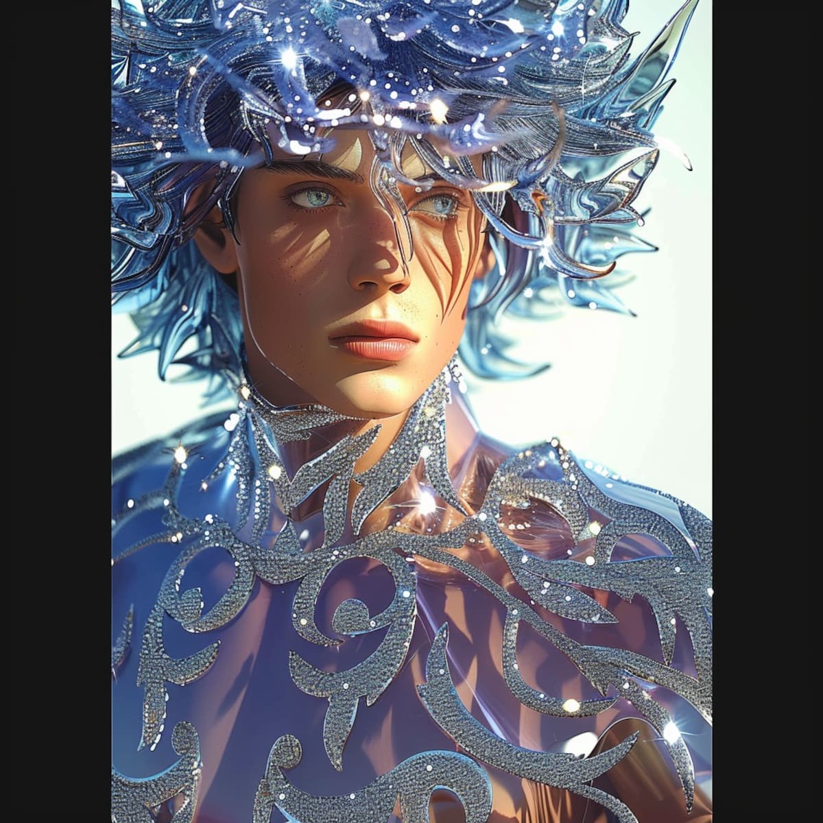 Desde las heladas tierras siberianas, emerge un Caballero de Cristal con una armadura deslumbrante según la interpretación de la inteligencia artificial.