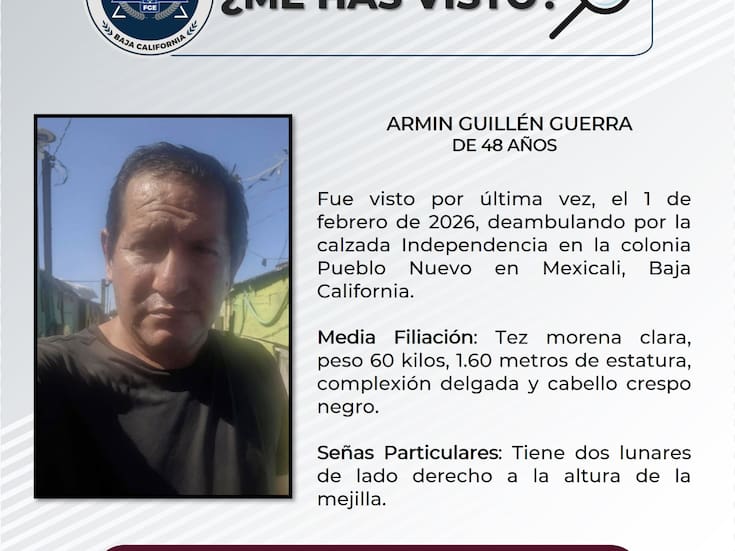 Buscan en Mexicali a Armin Guillén Guerra, desaparecido desde el 1 de febrero