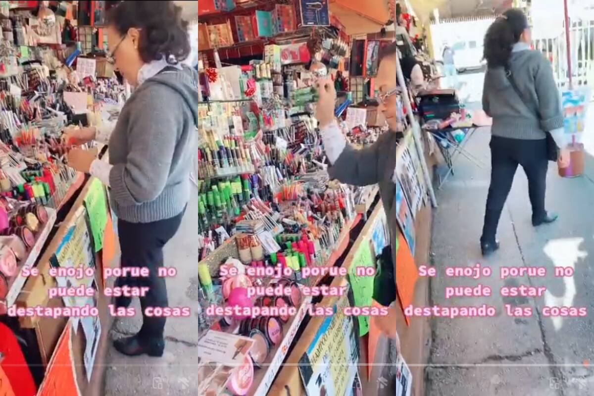 VIDEO | Señora reacciona ENFURECIDA cuando le llaman la atención en un puesto de maquillaje