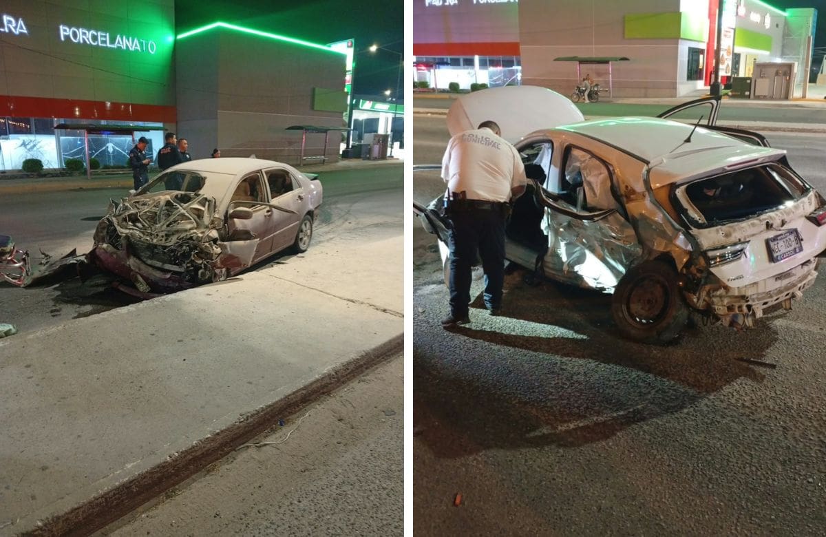 Un Toyota Corolla color guinda y un Chevrolet Aveo blanco participaron en la colisión. | Crédito: Especial