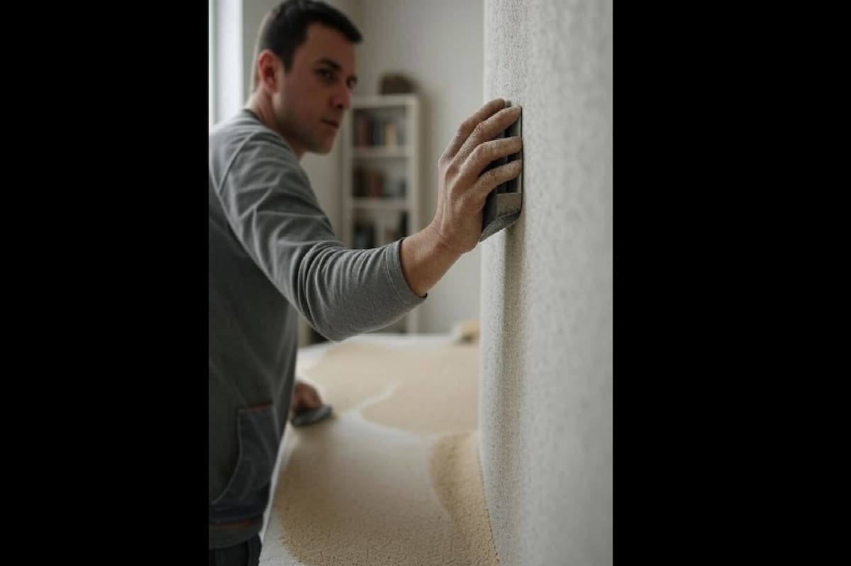 Retirar la pintura y el material deteriorado es el primer paso para reparar una pared afectada por humedad. Foto: Grok