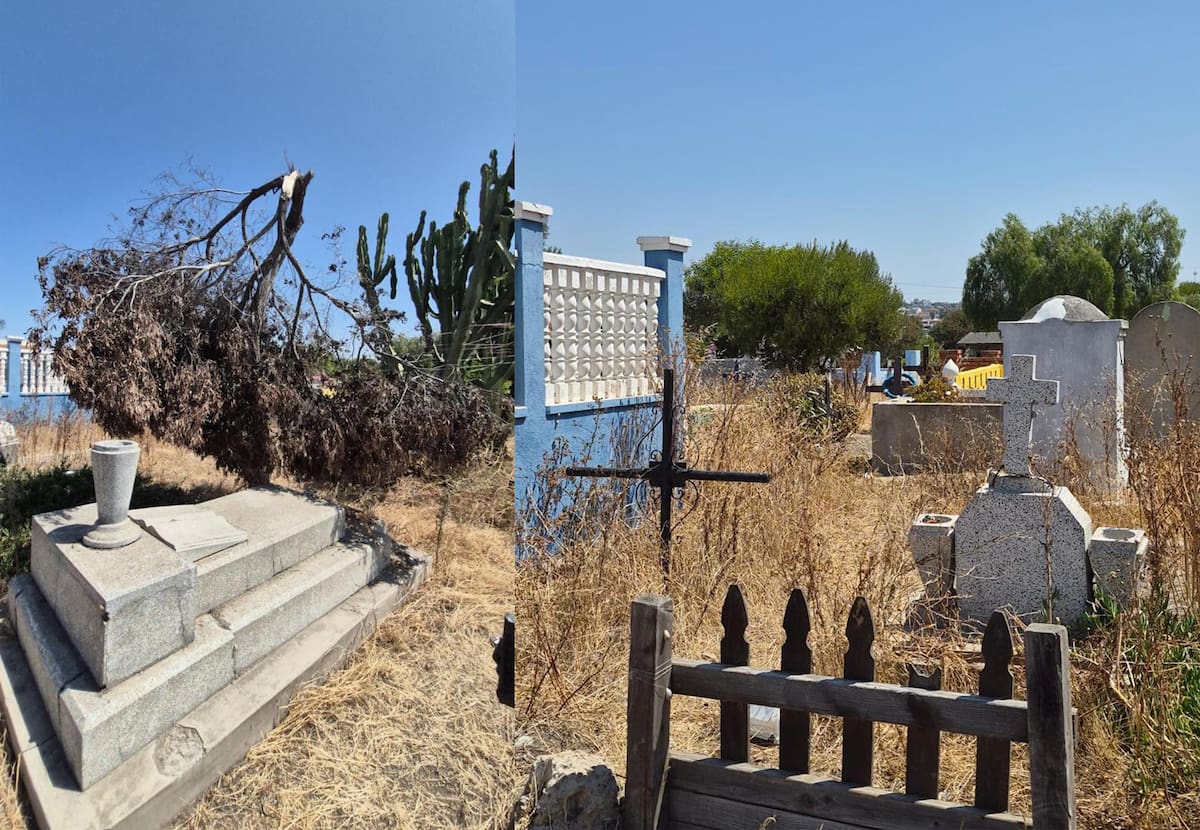 La saturación del único cementerio público de Rosarito obligó desde hace años a utilizar antiguos pasillos como espacios de sepultura ante la falta de capacidad. Foto: Carmen Gutiérrez