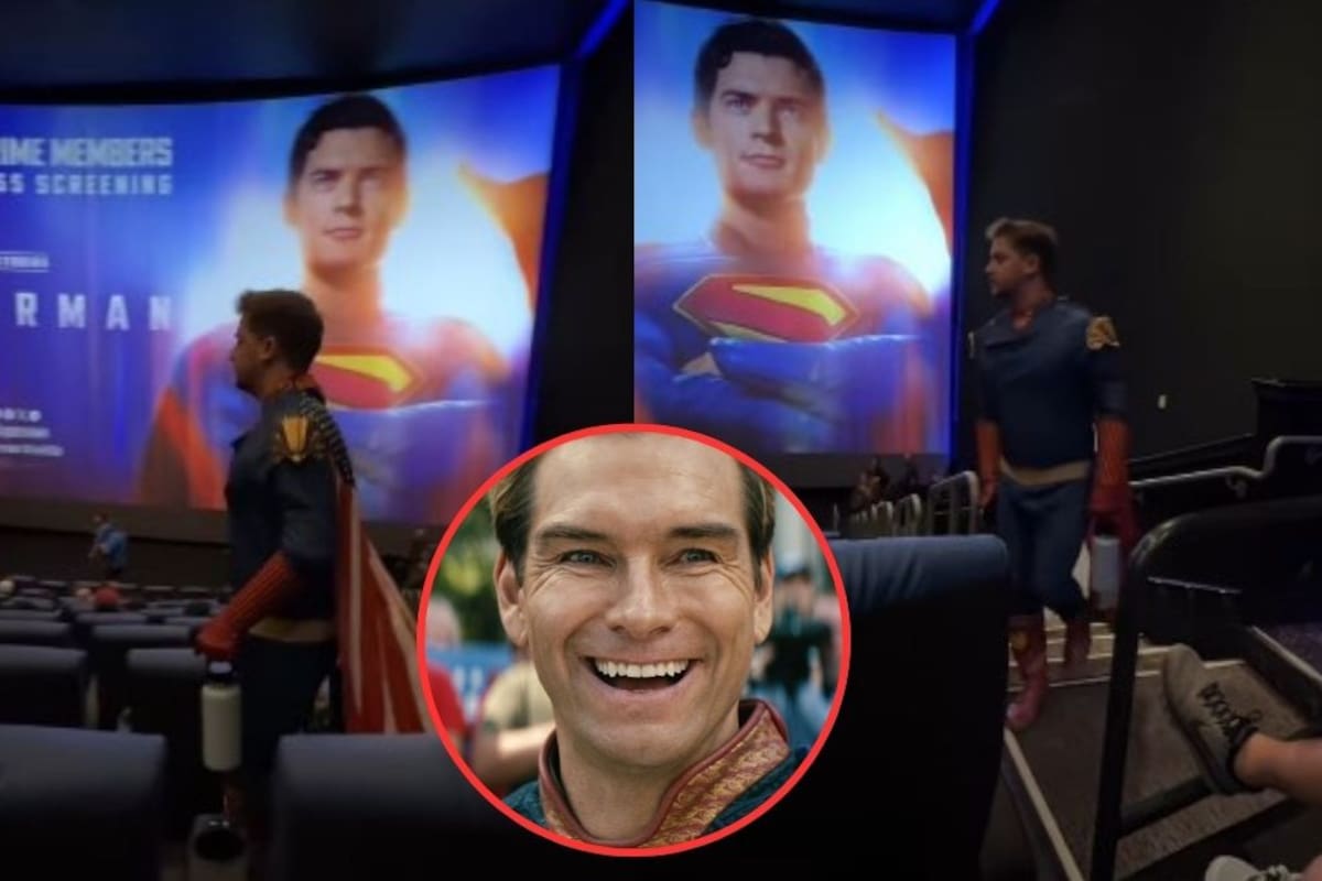 Antony Starr reacciona a fan vestido de Homelander en una proyección de “Superman”