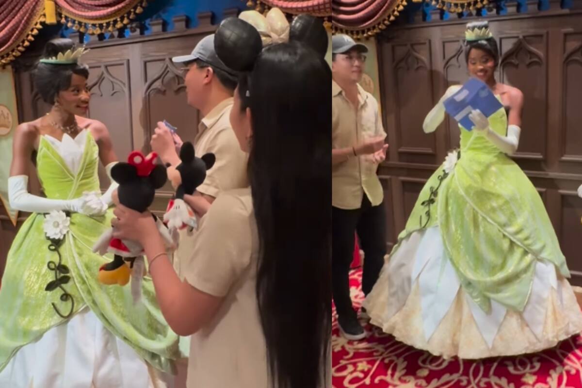 Futuros padres van a Disneylandia y le piden a la Princesa Tiana que revele el género de su bebé