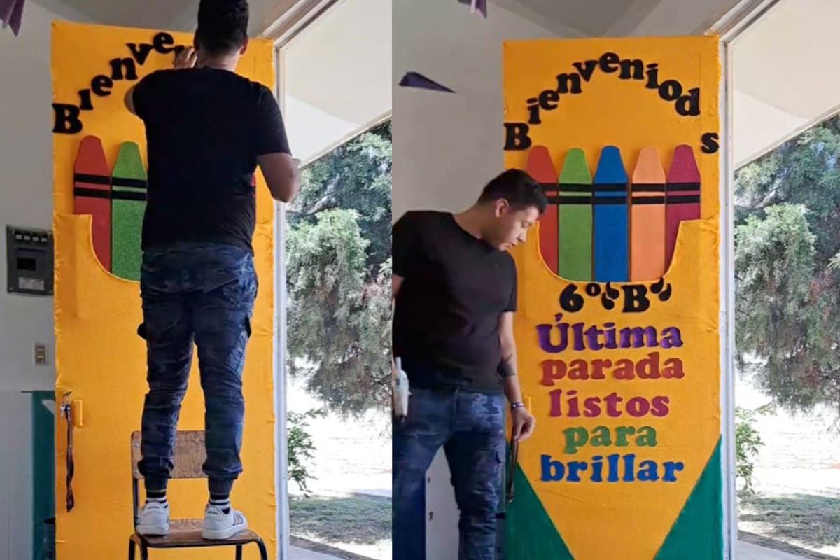 Profesor comete un pequeño error al decorar la puerta de su aula: ¿puedes notar qué es?