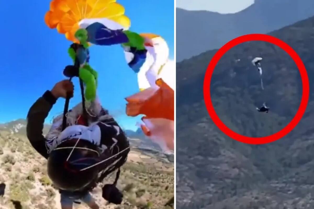 VIDEO: Paracaidista se enreda y se salva en el último segundo