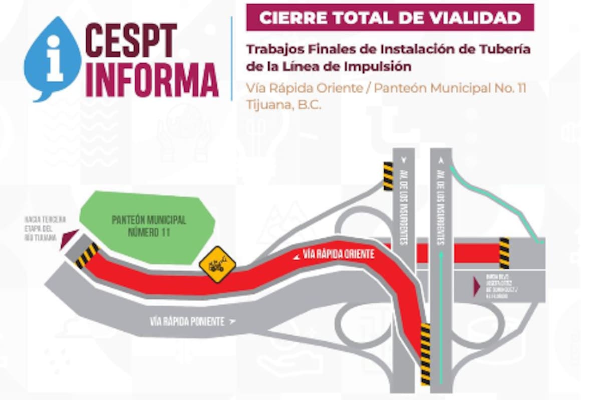 Programan cierre vial hacia la Tercera Etapa del Río Tijuana por trabajos de CESPT