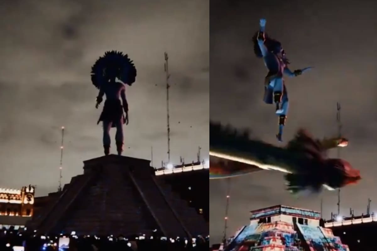 Artista visual deleita con espectáculo en la pirámide de Kukulcán en el Zócalo