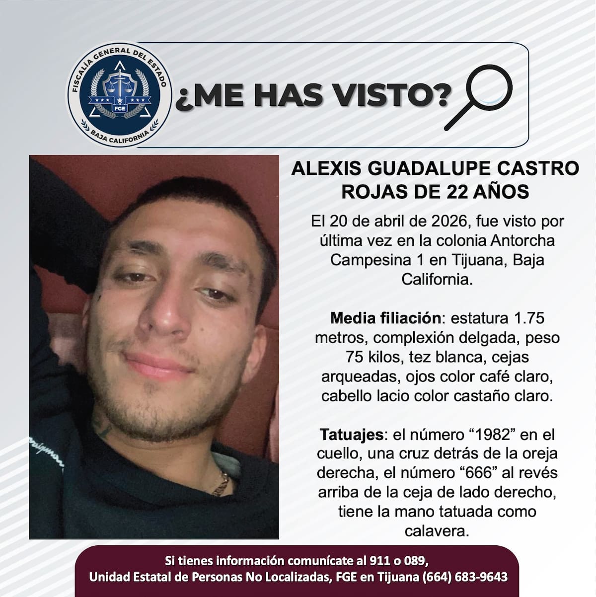 Fue visto por última vez el 20 de abril de 2026.