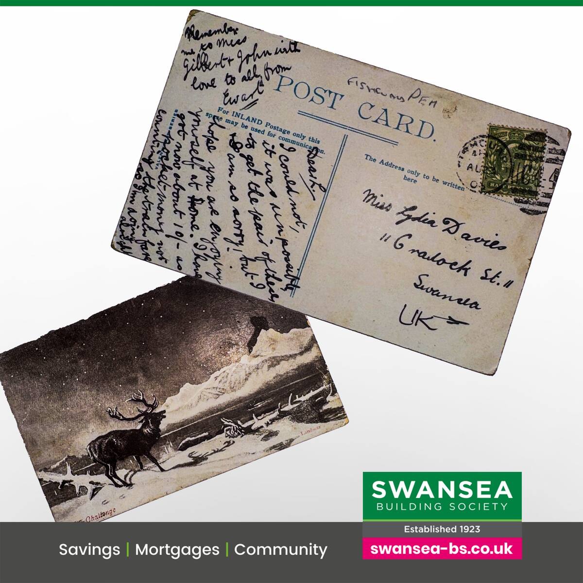 Una postal llega retrasada por 121 años|Foto: Swansea Building Society