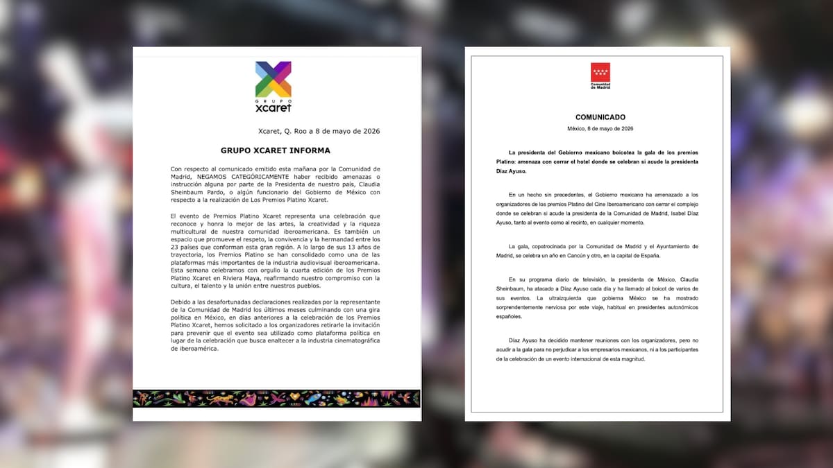 Grupo Xcaret niega presiones de Claudia Sheinbaum y aclara que retiró la invitación a Isabel Díaz Ayuso de los Premios Platino para evitar que la gala fuera utilizada como una “plataforma política” tras su gira en México