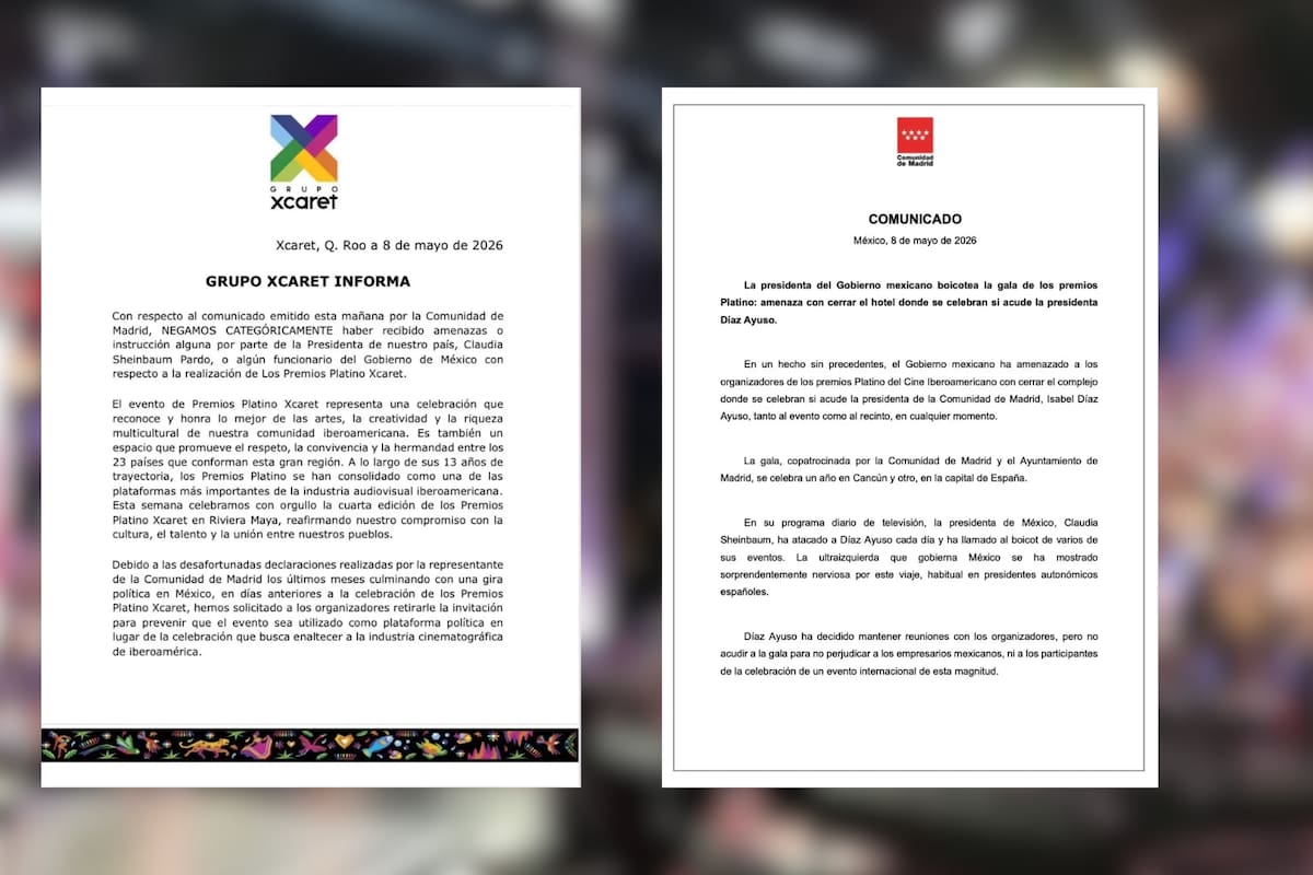 Grupo Xcaret niega presiones de Claudia Sheinbaum y aclara que retiró la invitación a Isabel Díaz Ayuso de los Premios Platino para evitar que la gala fuera utilizada como una “plataforma política” tras su gira en México