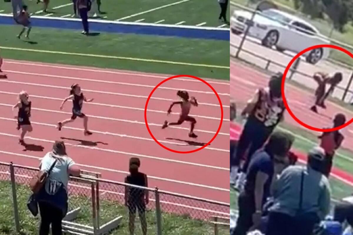 ¡Épico! Niña se lleva ovación al ganar carrera pese a que se le salió 'un teni' y se regresó por él