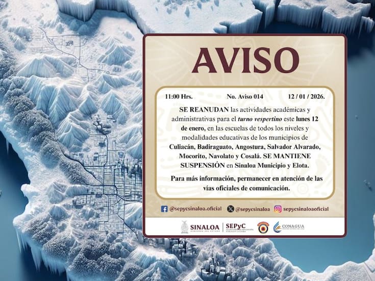 Clases se reanudan parcialmente en Sinaloa tras cambio en el clima, pero continúan suspendidas en Elota y Sinaloa municipio por pronóstico de lluvias y posibles tormentas