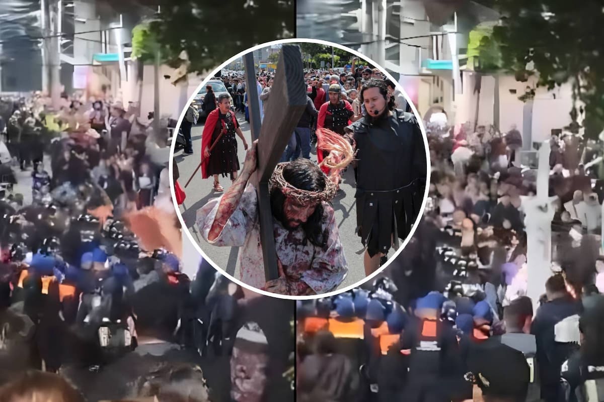 Viacrucis de Iztapalapa se convierte en pelea campal entre asistentes y policías por sobrecupo en la Pasión de Cristo