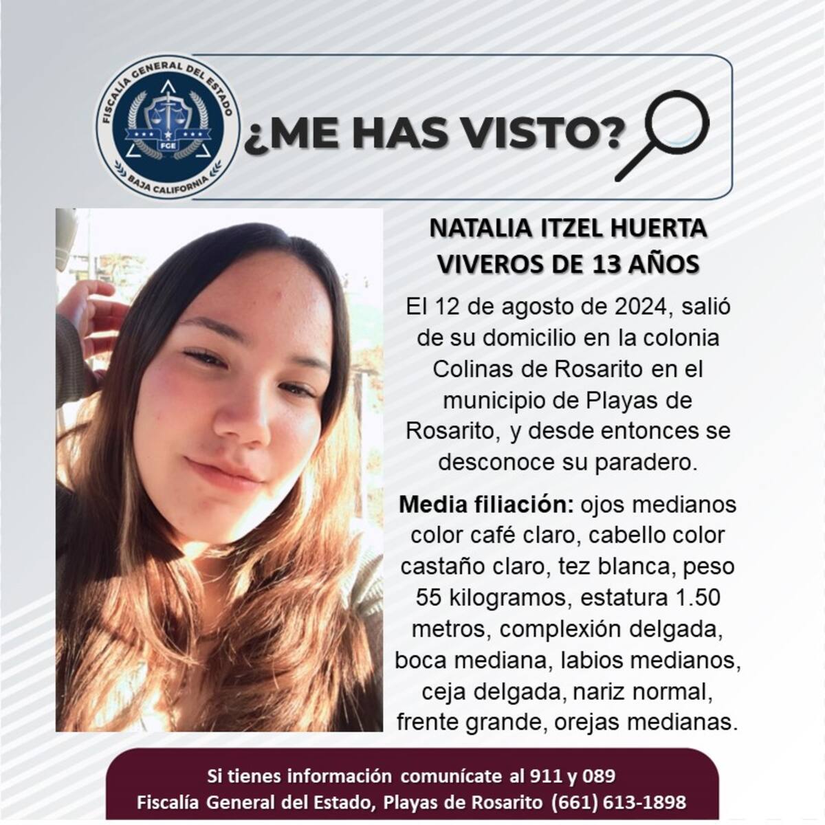 Natalia Itzel Viveros Huerta fue vista por última vez el 12 de agosto de 2024.