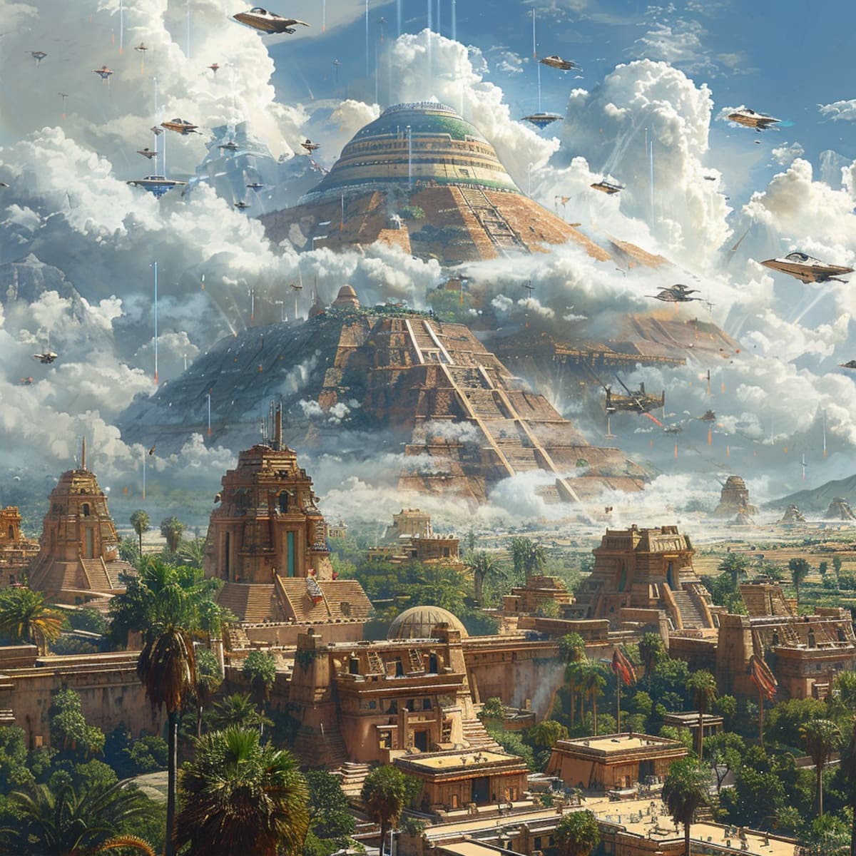 Caminos verdes: Calles limpias y ajardinadas sugieren una coexistencia armoniosa entre la naturaleza y la vida urbana en este escenario alternativo.