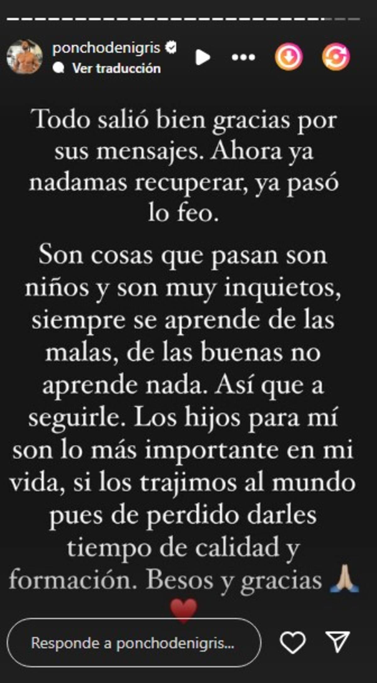 Poncho de Nigris informó sobre el estado de salud de su hijo / instagram: @ponchodenigris