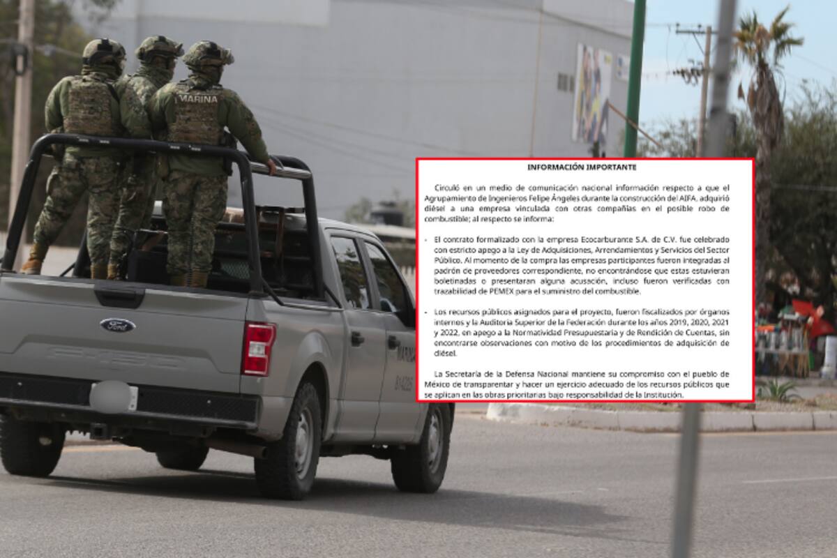 Secretaría de Defensa niega haber comprado diésel robado para construir el AIFA y defiende contrato con Ecocarburante
